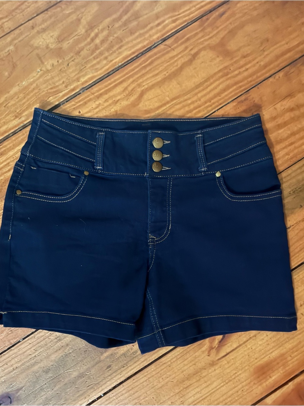 High-Waist Navy Women's Shorts with Triple Button